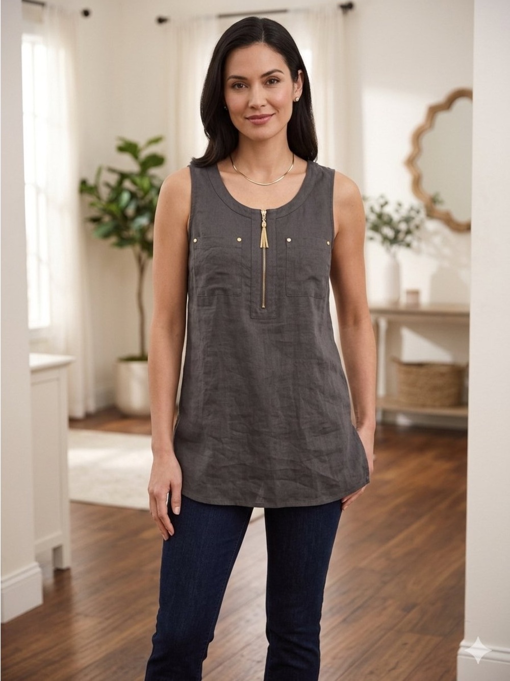 Ellen Tracy Linen Tunic Tank  Size Medium